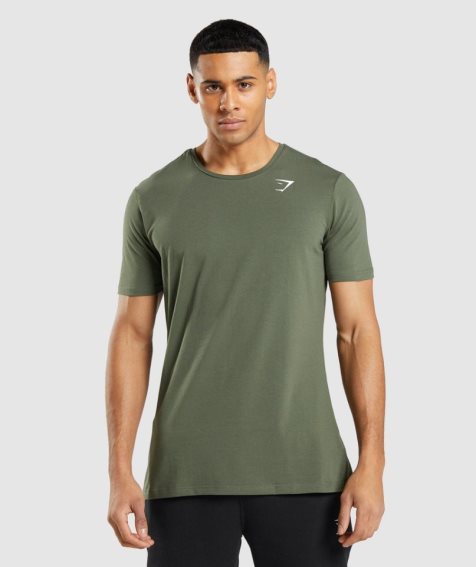 Men's Gymshark Essential T-Shirts Olive | CA 8D605A